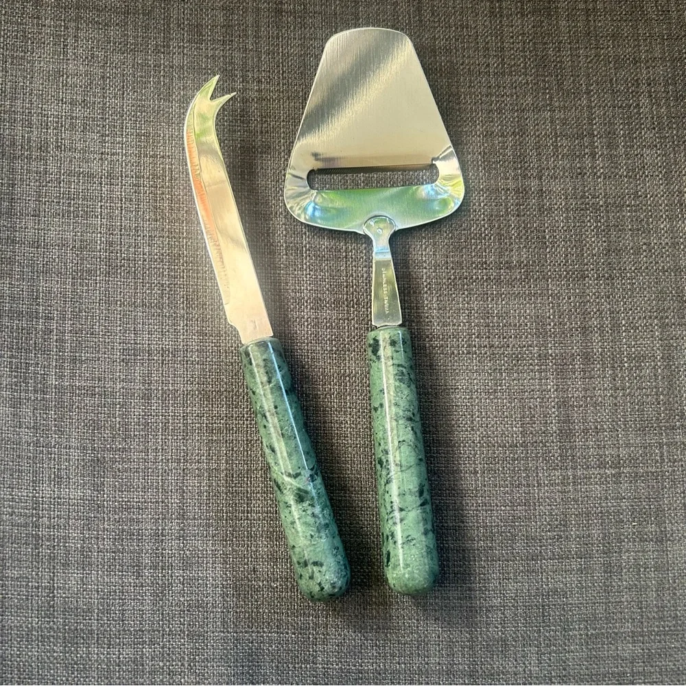 CREATIVE HOME 2pcs Verde Indio Marble Handles Cheese Slicer Cheese Knife#1005251